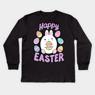 Happy Easter Day Cute Easter bunny holding an egg Kids Long Sleeve T-Shirt